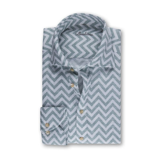 - Slimline Zigzag Linen Shirt - Green
