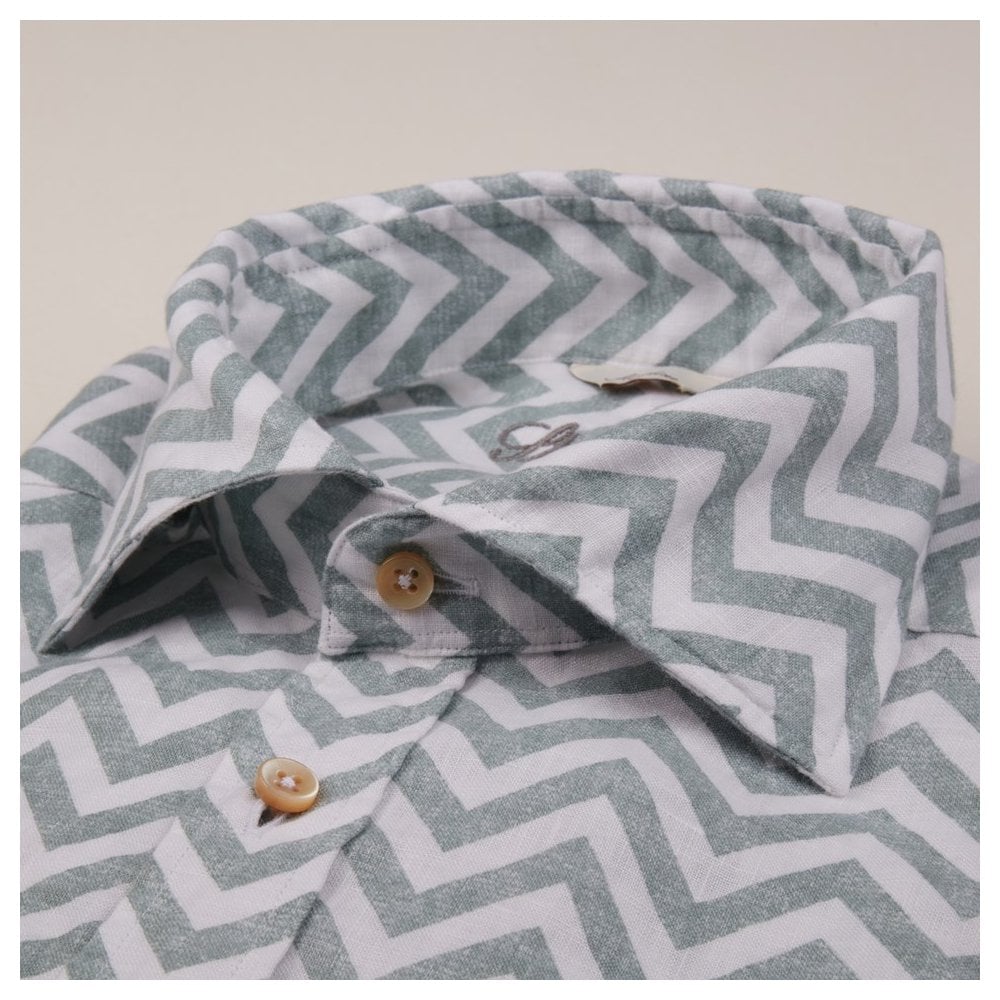 - Slimline Zigzag Linen Shirt - Green