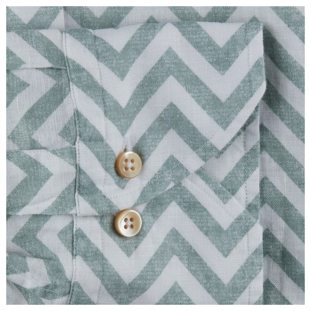 - Slimline Zigzag Linen Shirt - Green