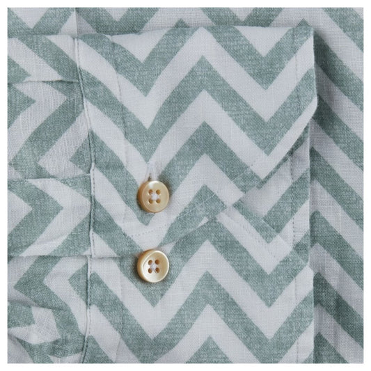 - Slimline Zigzag Linen Shirt - Green