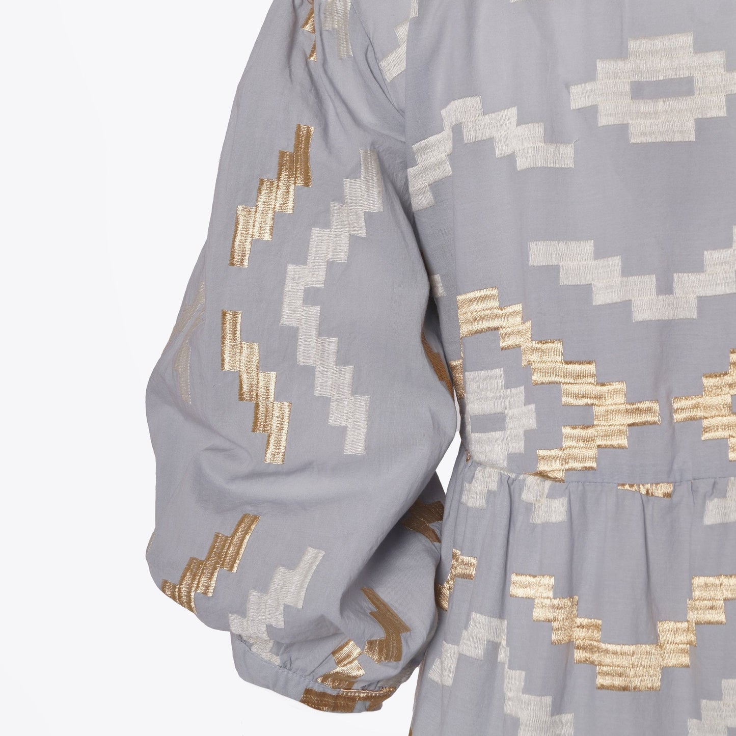 - Rhombus Embroidered Midi Dress - Grey/Gold