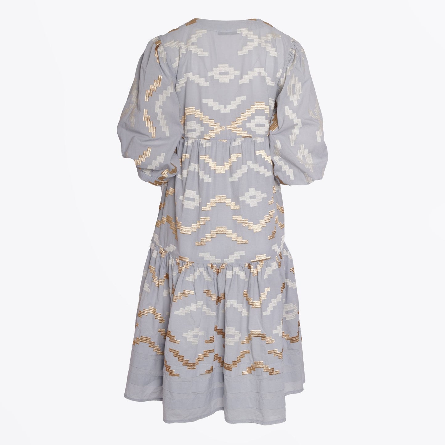 - Rhombus Embroidered Midi Dress - Grey/Gold