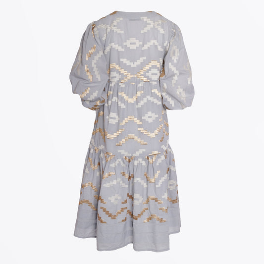 - Rhombus Embroidered Midi Dress - Grey/Gold