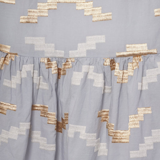 - Rhombus Embroidered Midi Dress - Grey/Gold