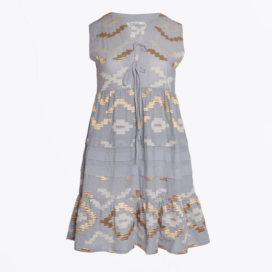 - Rhombus Embroidered Mini Dress - Grey/Gold