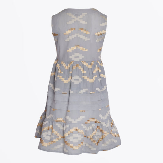 - Rhombus Embroidered Mini Dress - Grey/Gold