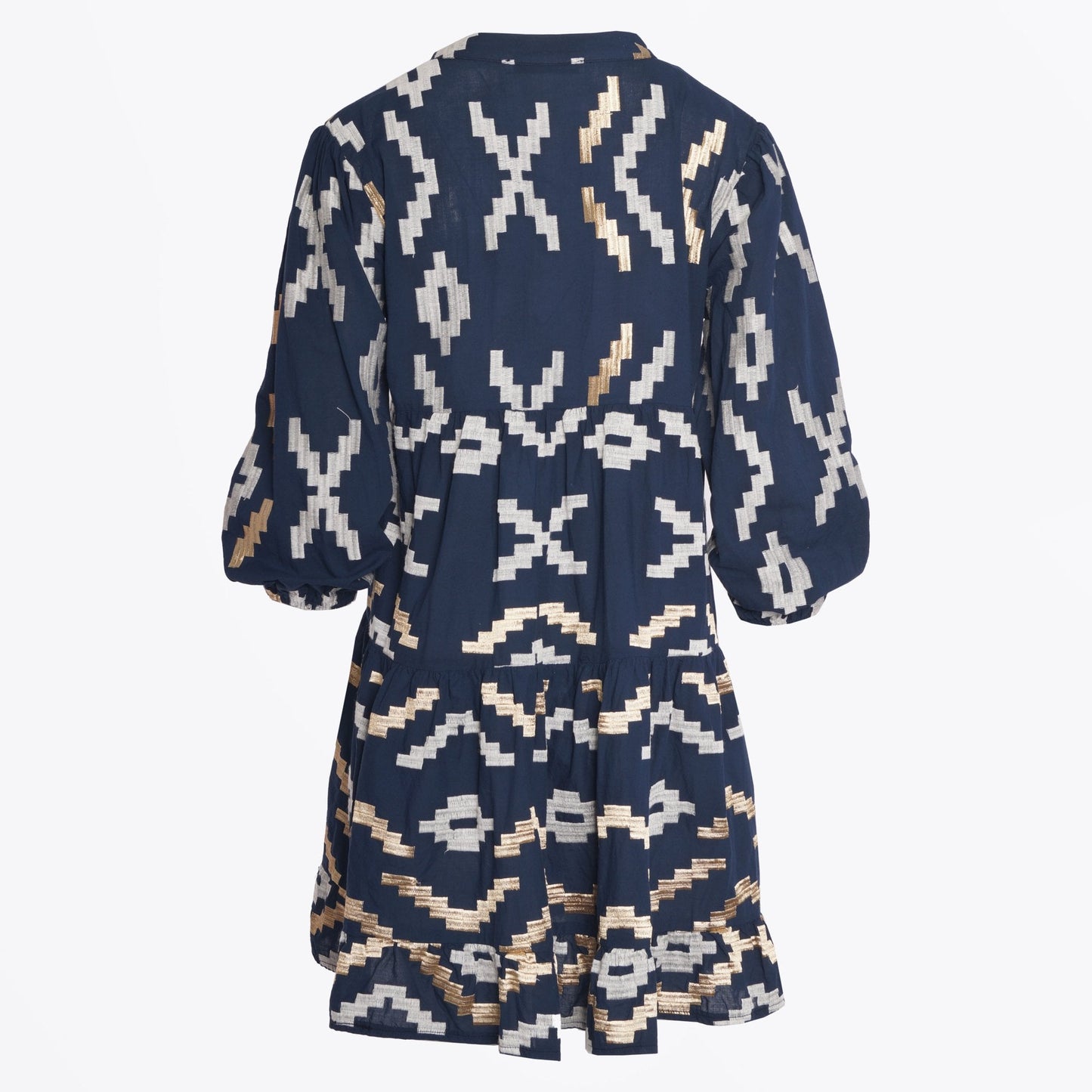 - Rhombus Embroidered Mini Dress - Navy/Gold