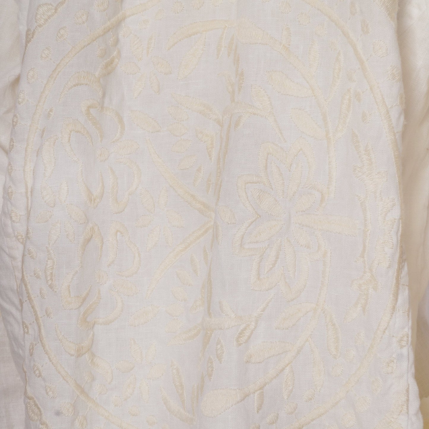 - Paisley Embroidered Linen Top - Cream