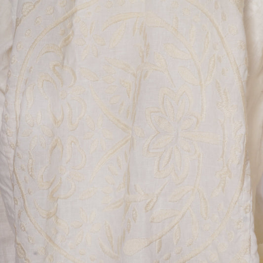 - Paisley Embroidered Linen Top - Cream
