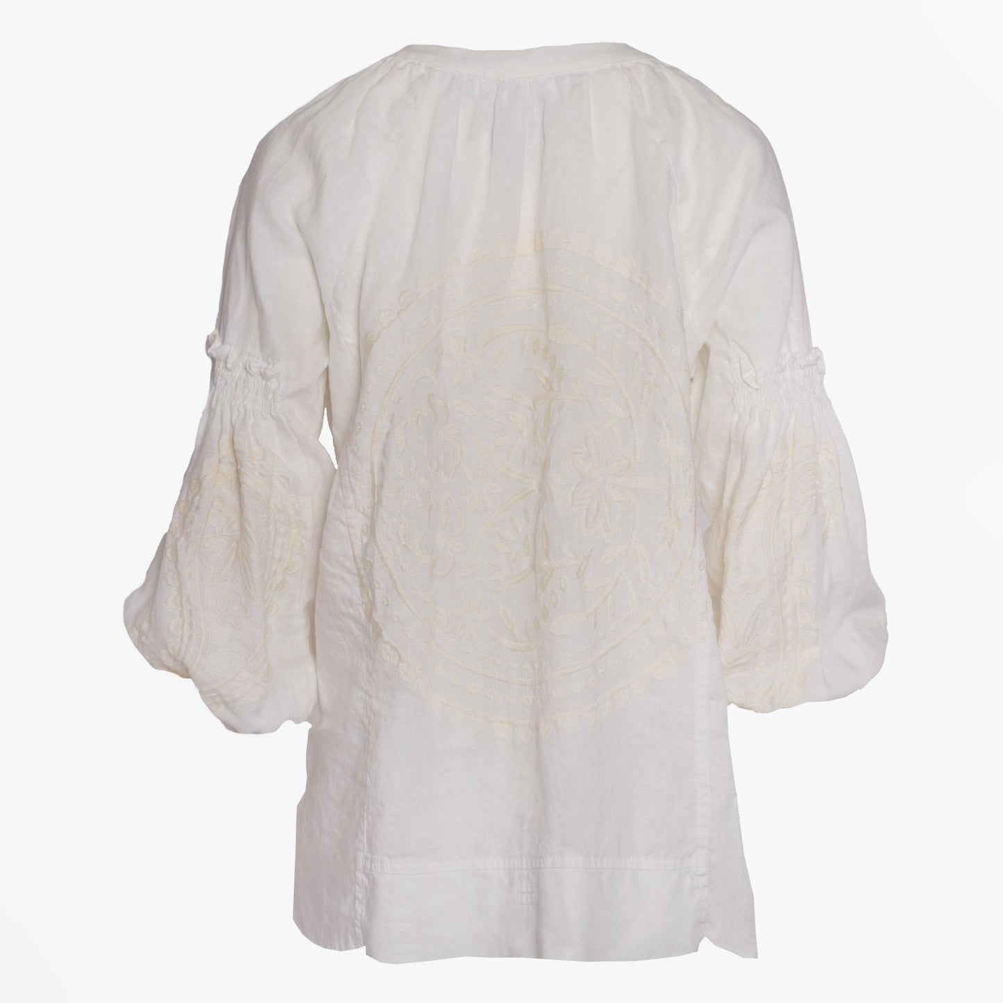 - Paisley Embroidered Linen Top - Cream
