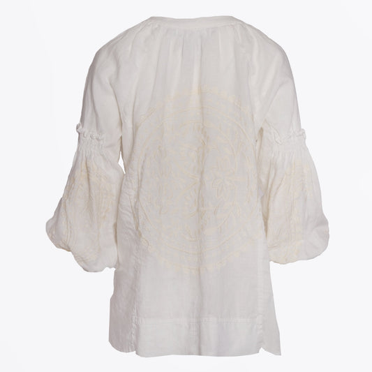 - Paisley Embroidered Linen Top - Cream