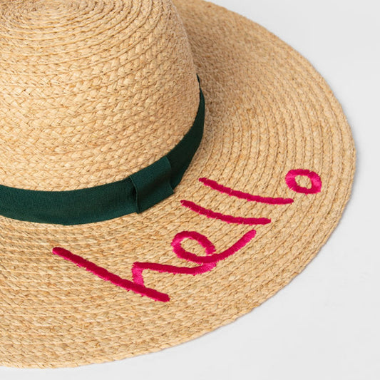 - 'Hello' Embroidered Floppy Hat -