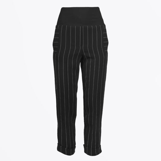 - Banded Striped Trousers - Black