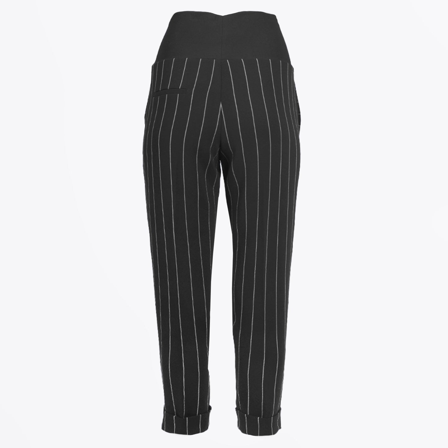 - Banded Striped Trousers - Black