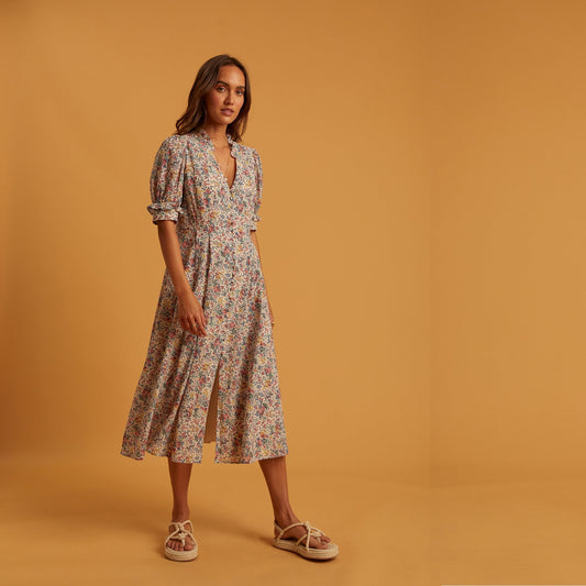 - Abilash - Floral Dress - Ecru