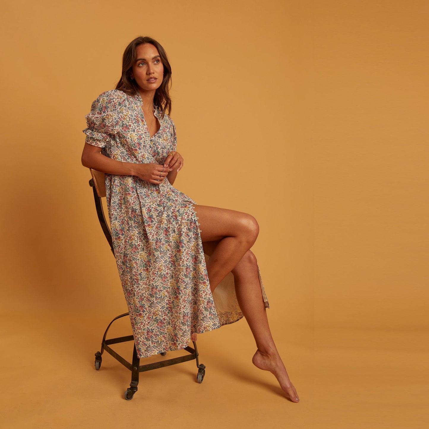 - Abilash - Floral Dress - Ecru