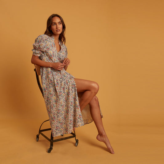 - Abilash - Floral Dress - Ecru