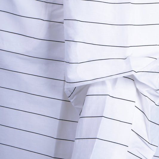 - Tucked Sleeve Striped Shirt - White/Black