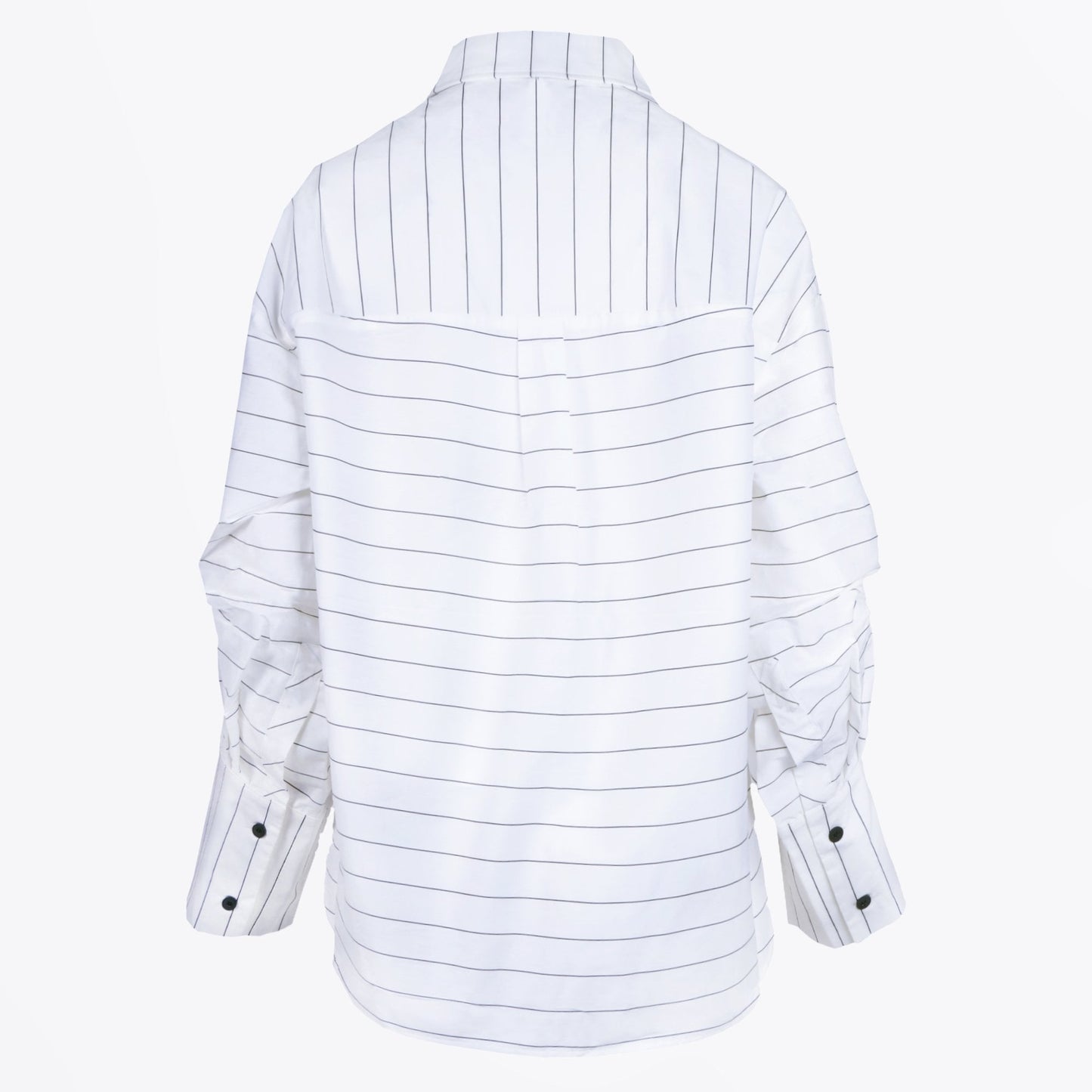 - Tucked Sleeve Striped Shirt - White/Black