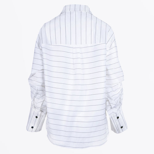- Tucked Sleeve Striped Shirt - White/Black