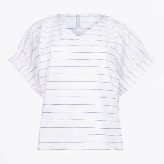 - V-neck Striped Top - White/Black