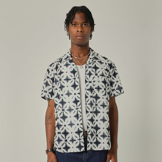 - Tie Dye Geometric Print Shirt - Black