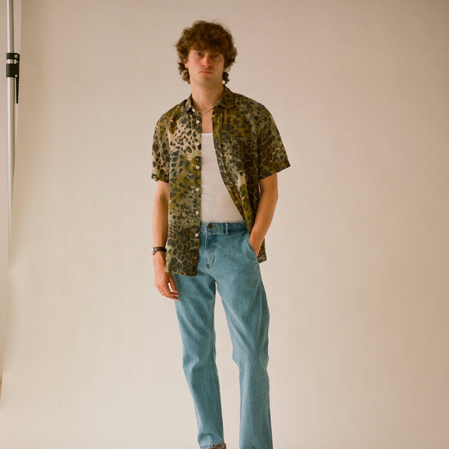 - Camo Leopard Linen Shirt - Natural