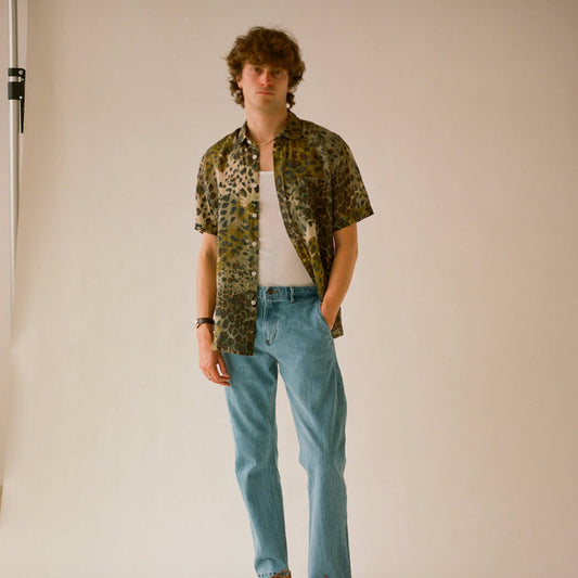 - Camo Leopard Linen Shirt - Natural