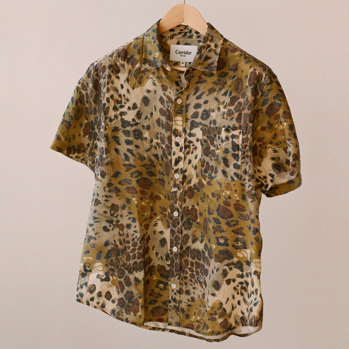 - Camo Leopard Linen Shirt - Natural
