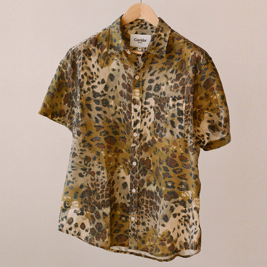 - Camo Leopard Linen Shirt - Natural