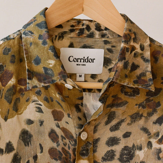 - Camo Leopard Linen Shirt - Natural