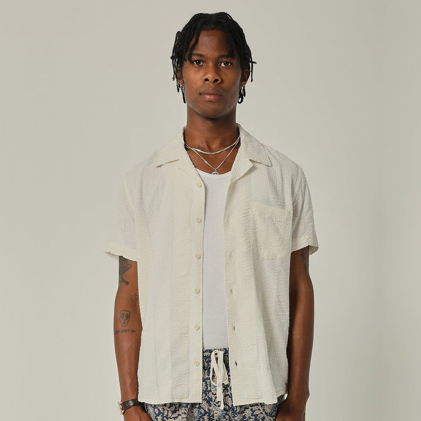 - Striped Seersucker Shirt - White
