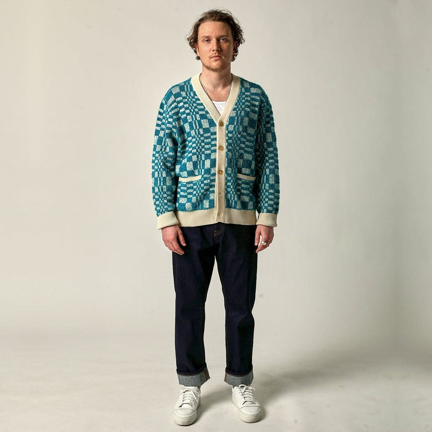 - Optic Alpaca Cardigan - Azure