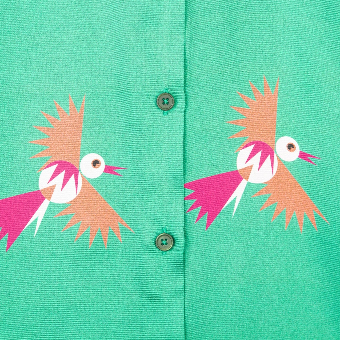 - Bird Print Satin Shirt - Green