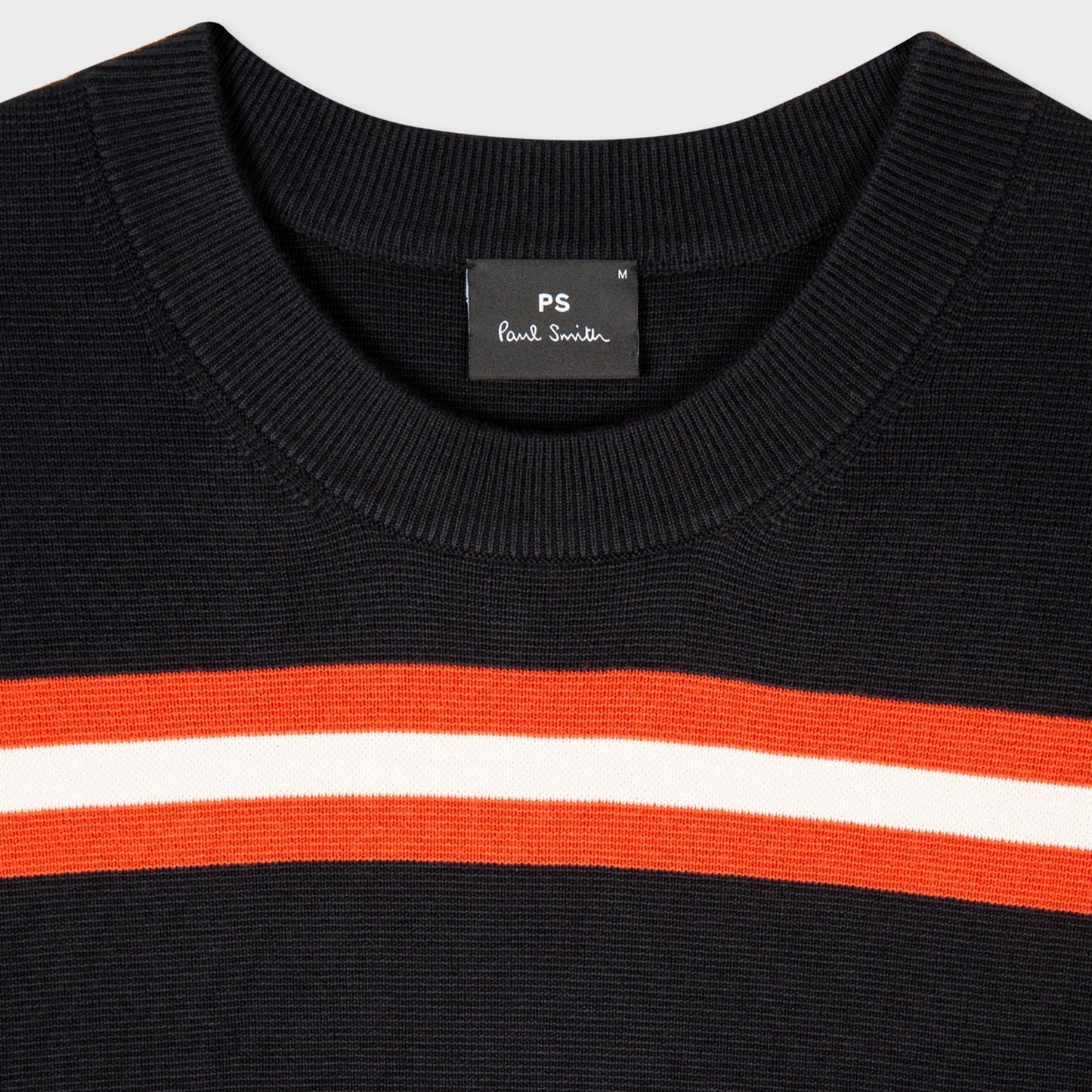 - Striped Crew Neck Pullover - Black