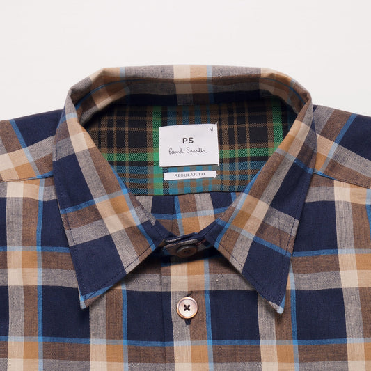 - Regular Fit Check Shirt - Navy