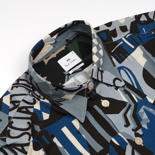 - Souvenir Print Regular Fit Shirt - Light Blue