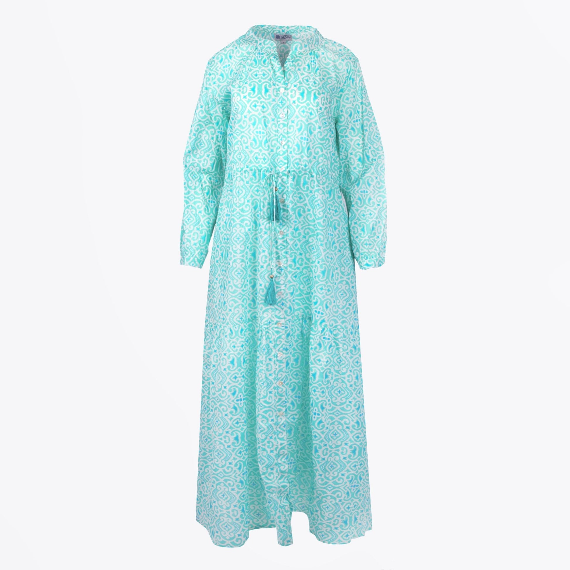 Handprint Nightingale Dress - Lama Mint