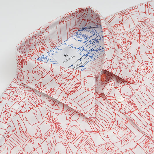 - Tailored Fit Printed Shirt - Red