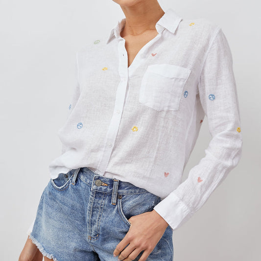 - Charli White Shirt - Peace & Love Embroider