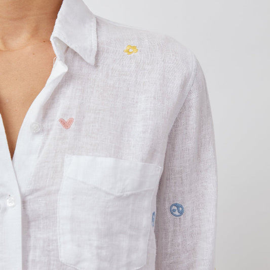 - Charli White Shirt - Peace & Love Embroider