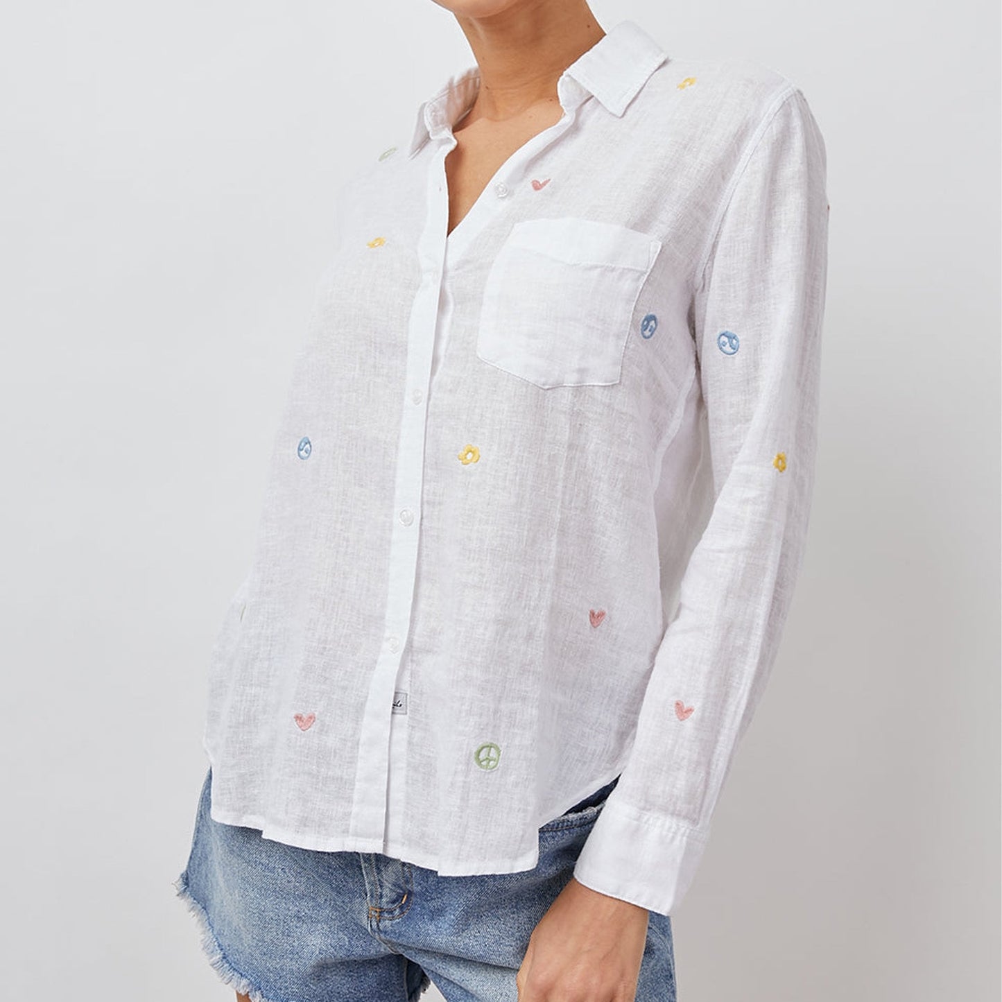 - Charli White Shirt - Peace & Love Embroider