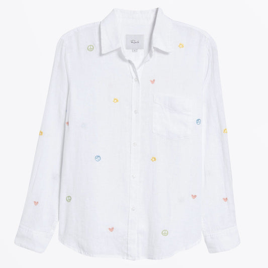 - Charli White Shirt - Peace & Love Embroider