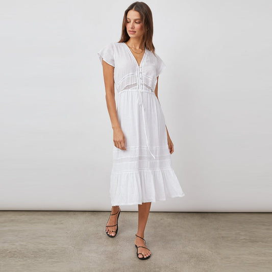 Kiki White Dress - White Lace Detail
