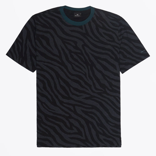 - Zebra Stripe Cotton T-Shirt - Black