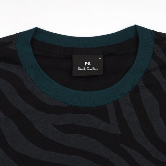 - Zebra Stripe Cotton T-Shirt - Black