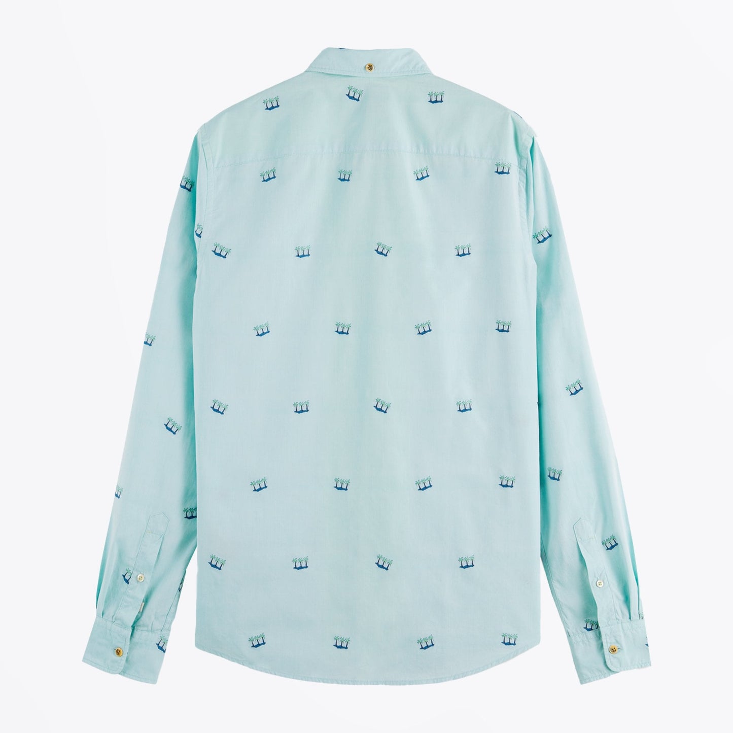 - Slim Fit Embroidered Palm Shirt - Light Blue