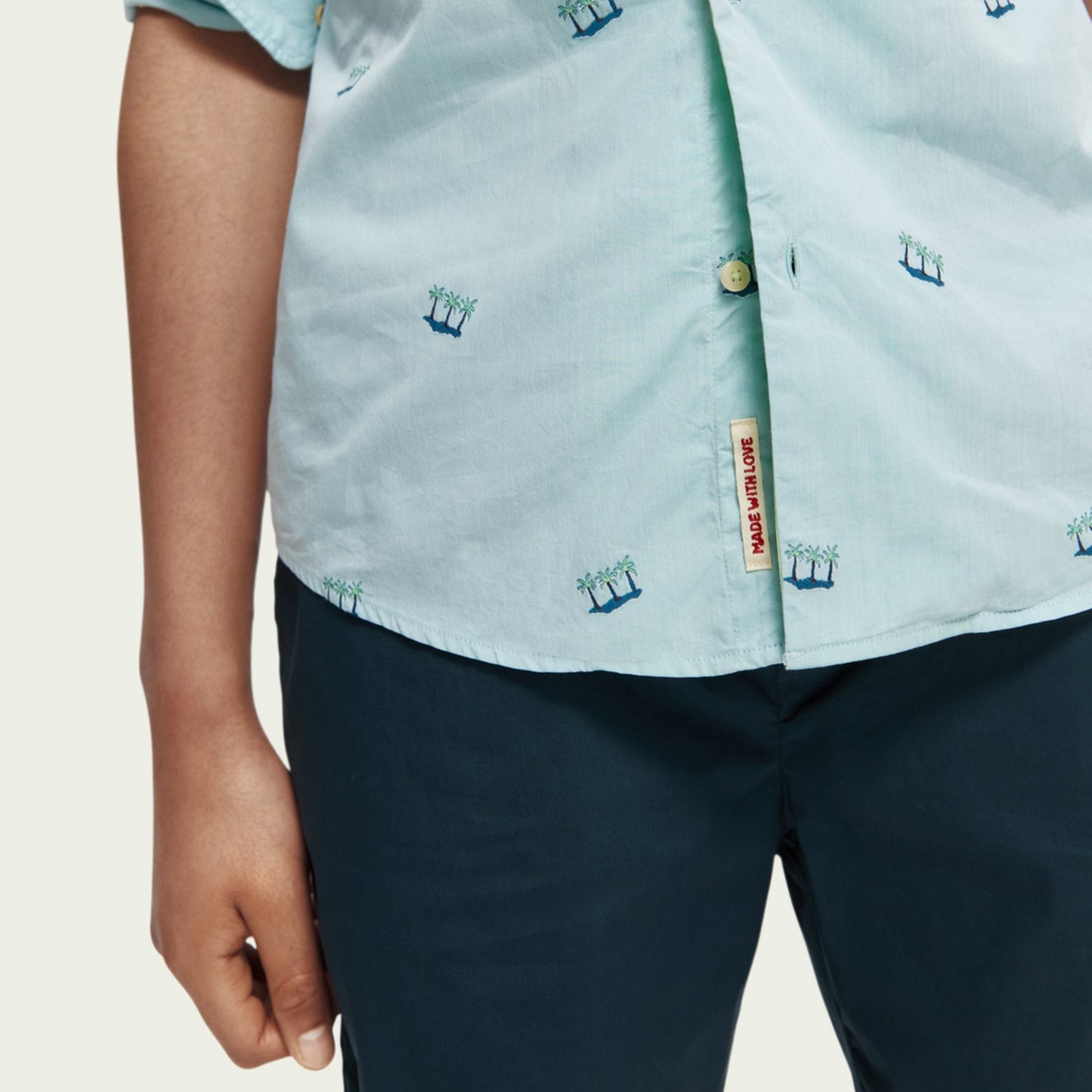 - Slim Fit Embroidered Palm Shirt - Light Blue