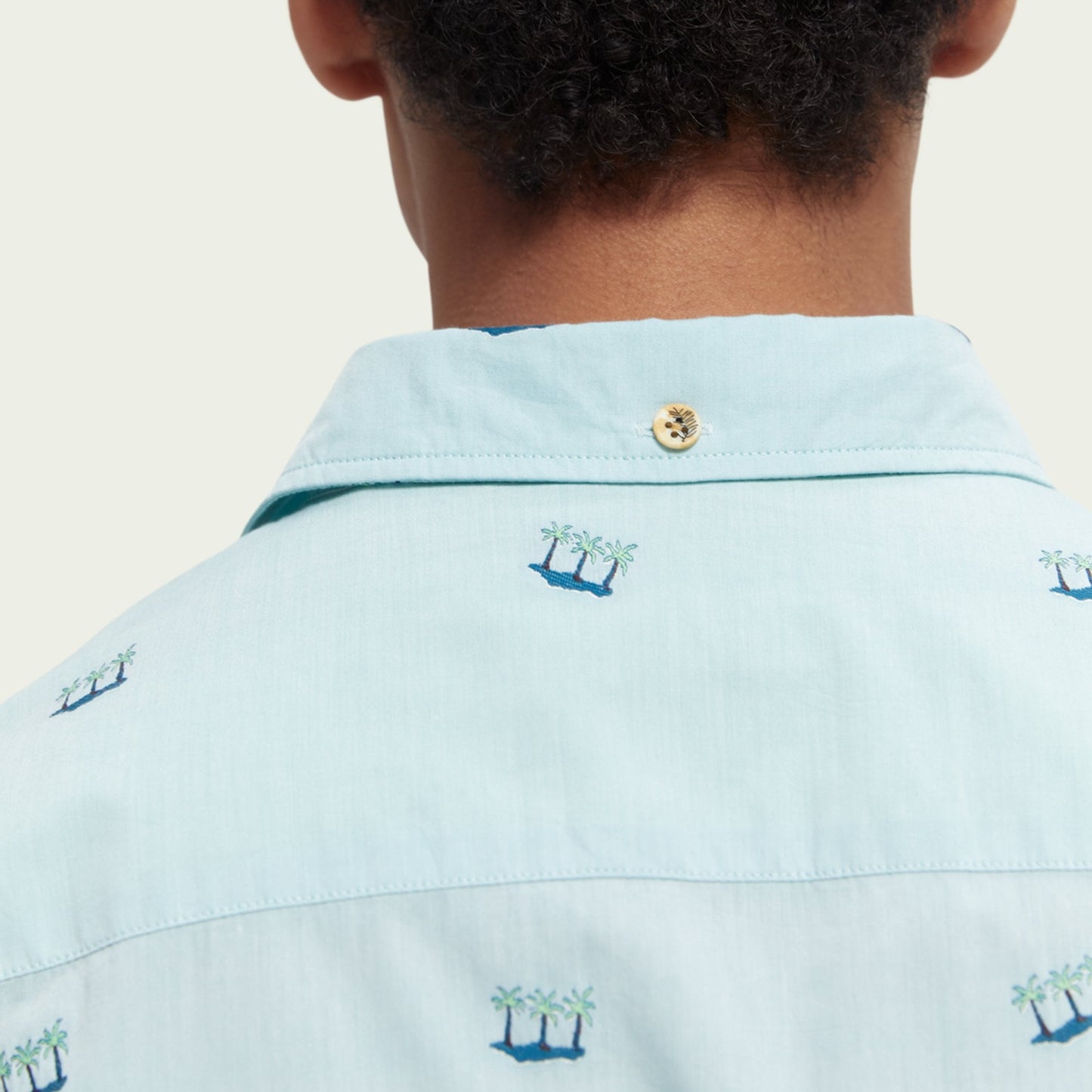 - Slim Fit Embroidered Palm Shirt - Light Blue