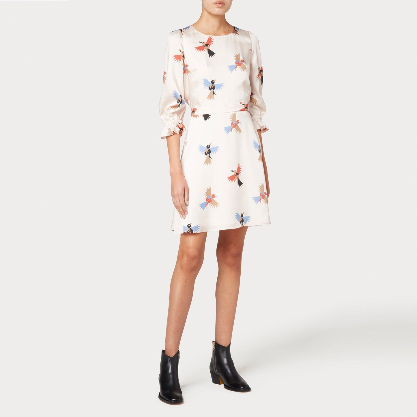 - Bird Print Short Dress - Pink